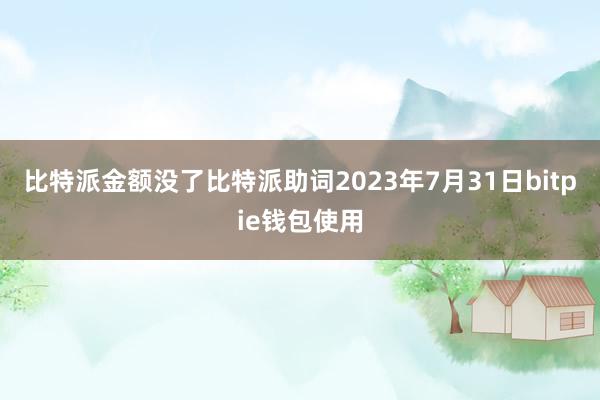 比特派金额没了比特派助词2023年7月31日bitpie钱包使用