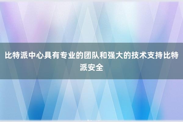 比特派中心具有专业的团队和强大的技术支持比特派安全